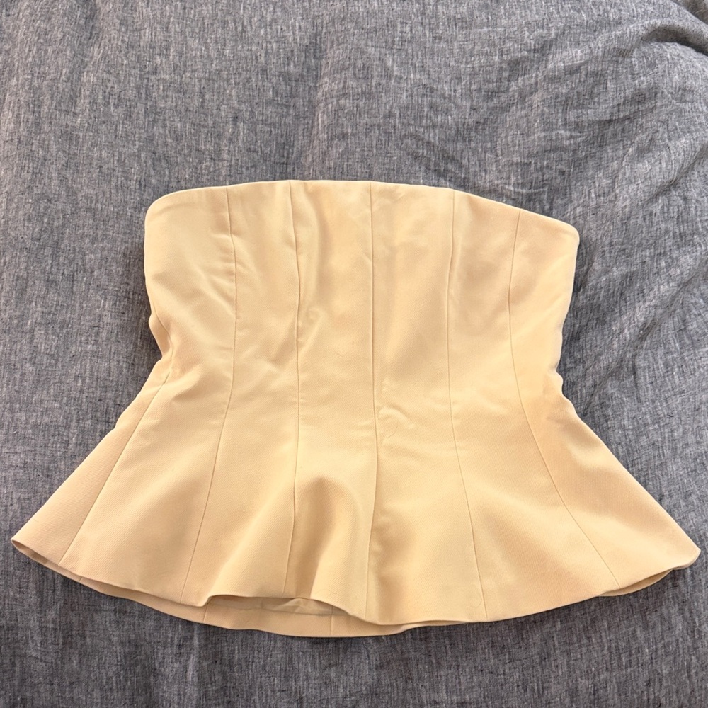 Aqua Strapless Peplum Bustier in Butter Yellow